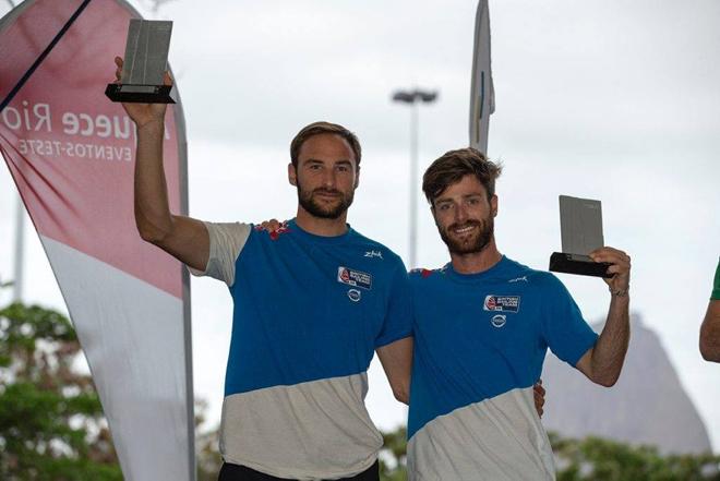 Luke Patience and Elliot Willis with their silver medals at Aquece Rio 2014 © Amy Cada